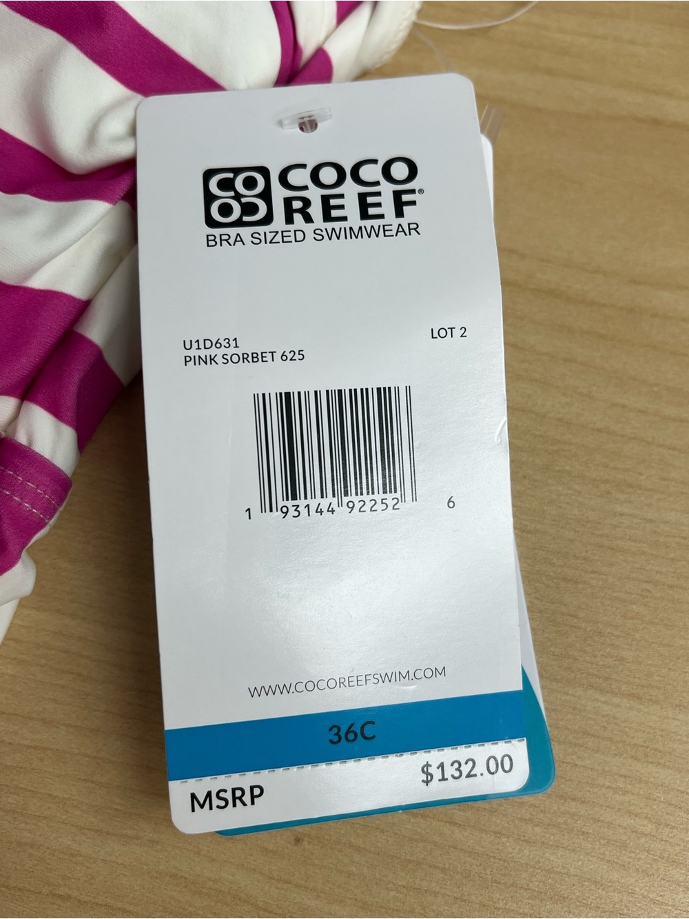 Coco Reef Fuchsia and White Striped Girls' One-Piece Swimwear - Picture 2 of 4
